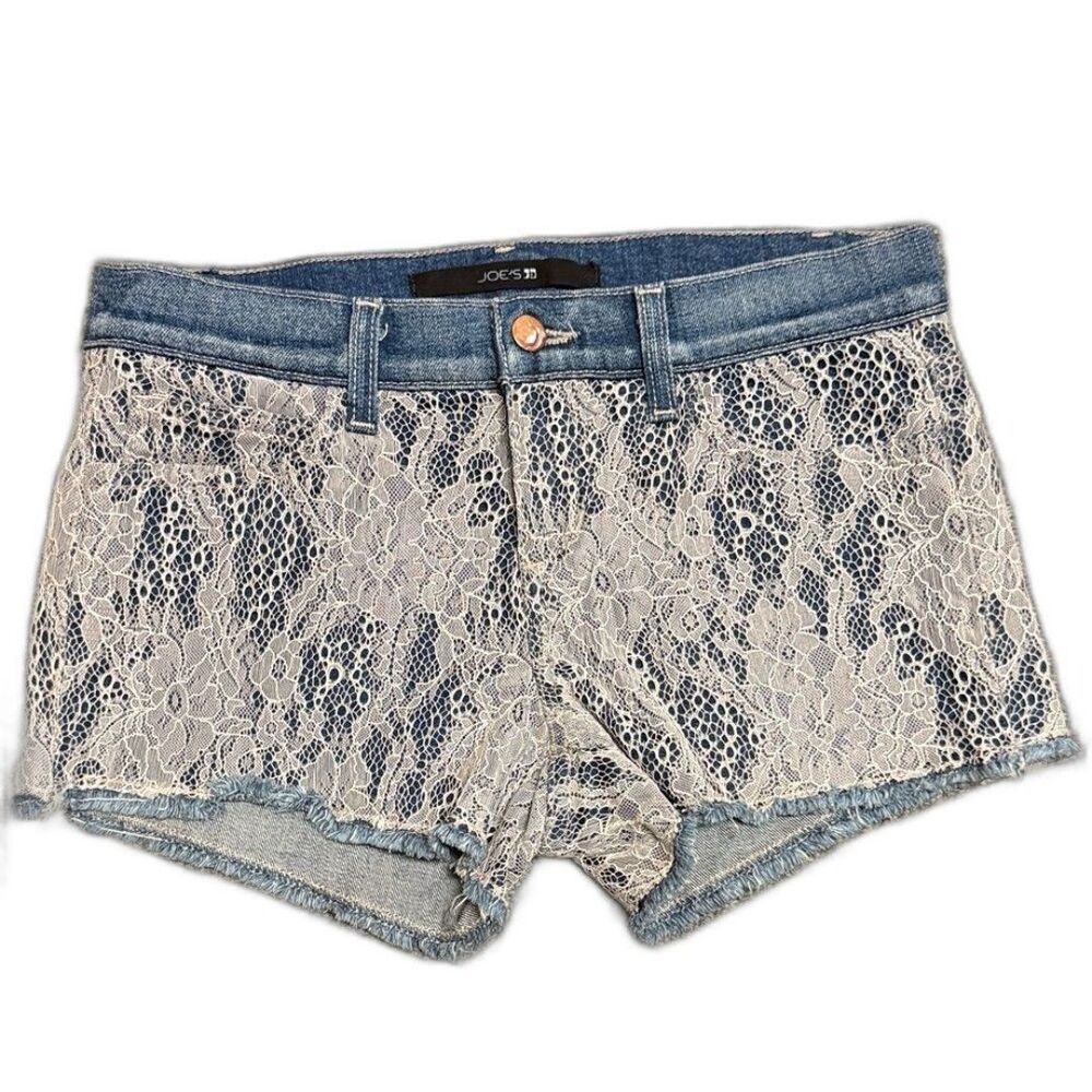 Joe's Jeans Blue Denim Shorts with White Lace Overlay new never worn